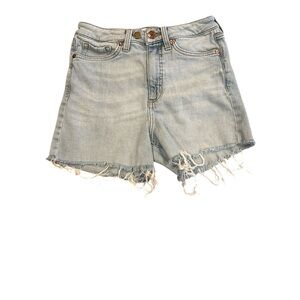 Light Blue Denim Frayed Hem Women Skinny Shorts